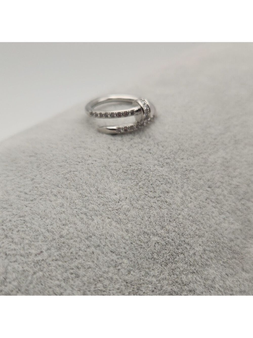 Silver Stainless Steel Nail Ring with Zircon Stones, Stainless Steel - Picture 4 of 6